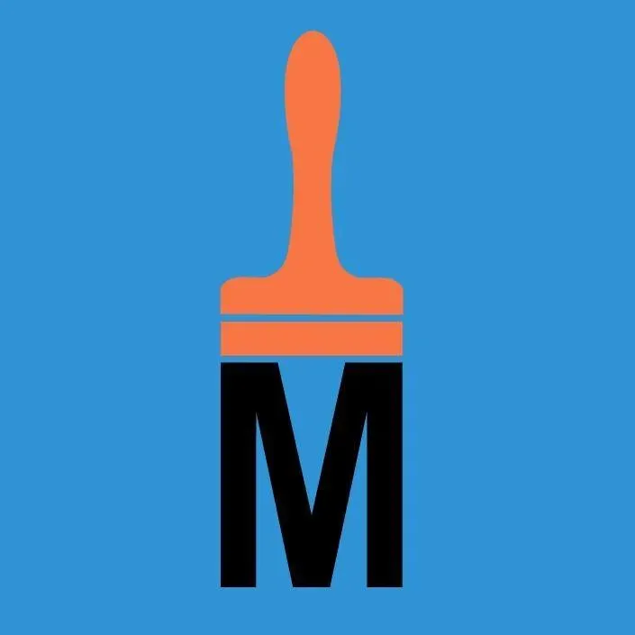 The Murrays Painting logo: an orange paintbrush above a black M, on blue.