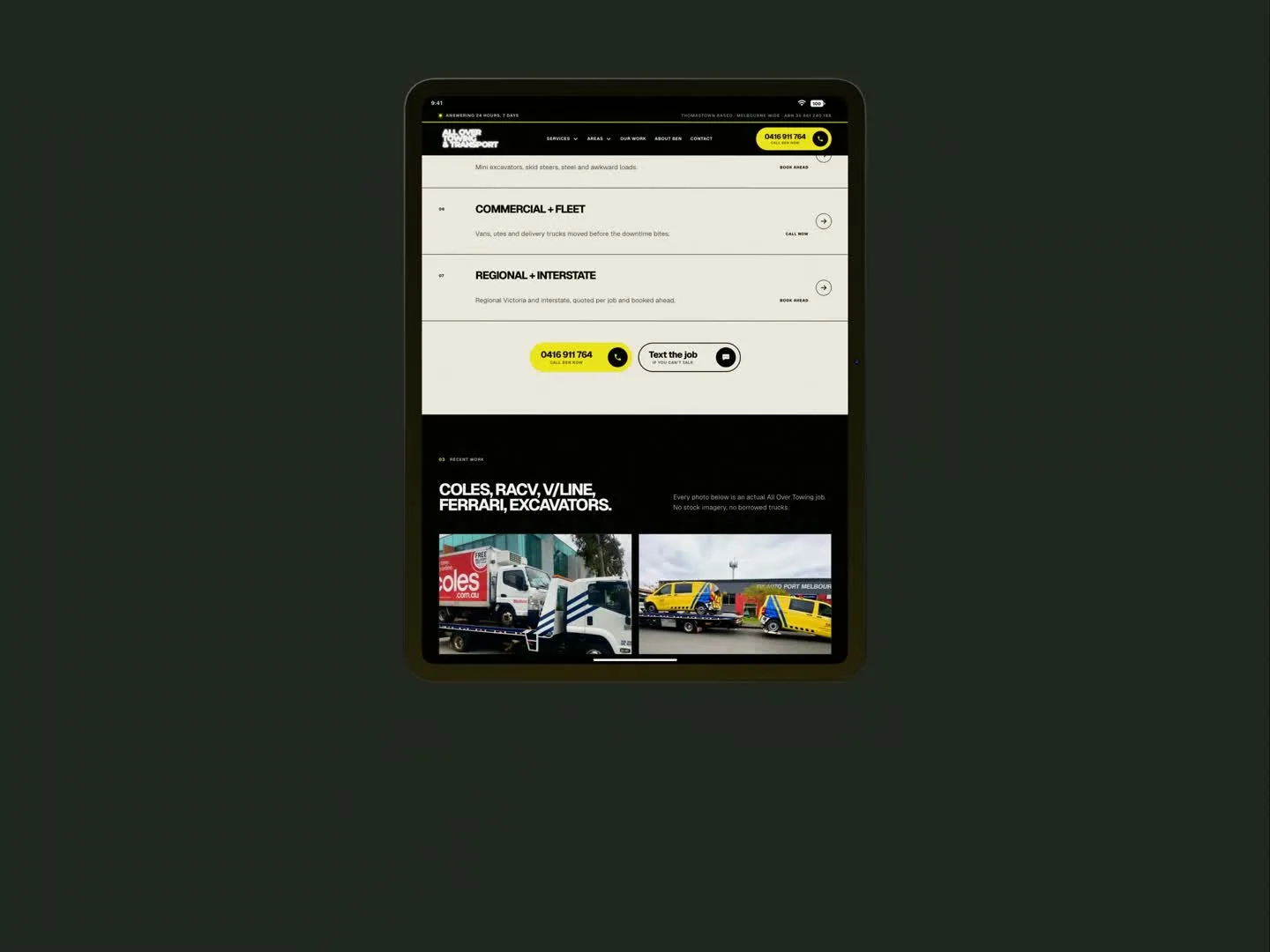 All Over Towing, tablet preview