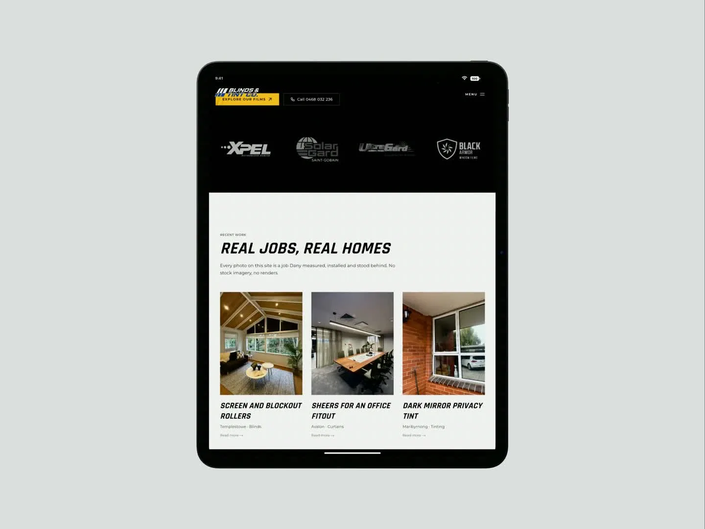 Blinds and Tint Co, tablet preview
