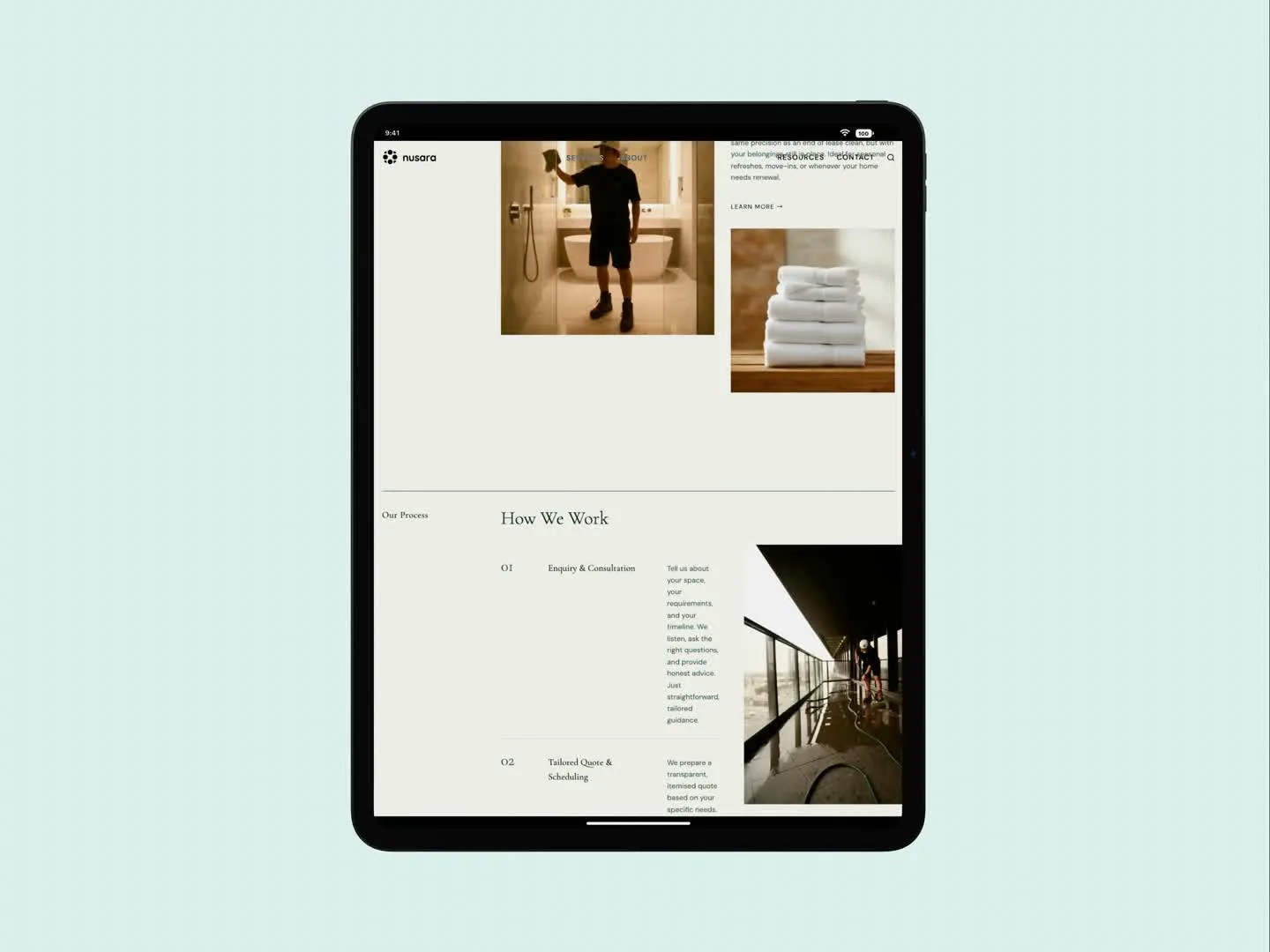 Nusara Cleaning Co, tablet preview