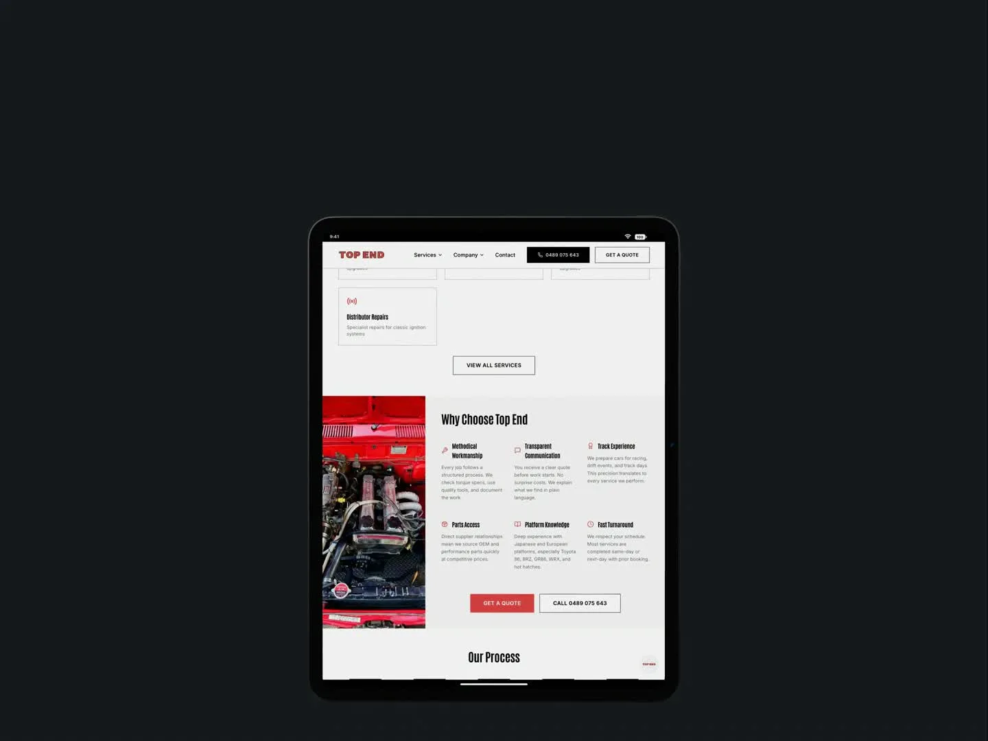 Top End Automotive, tablet preview