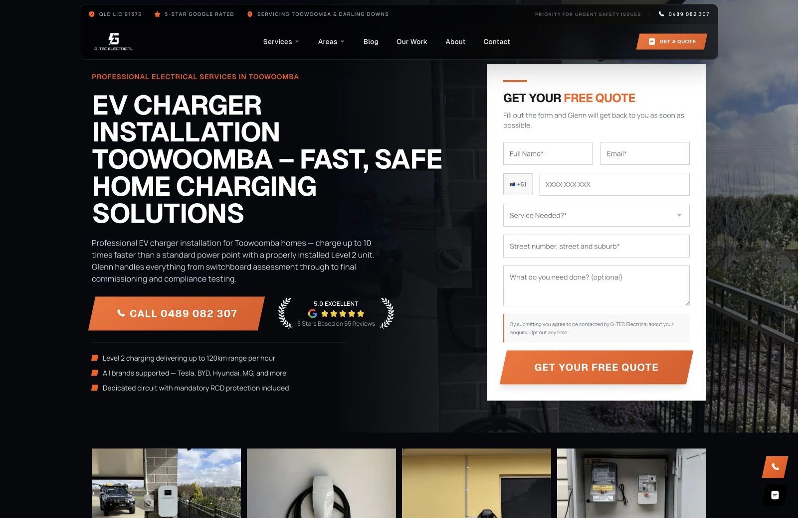 EV charger installation, captured from the client website