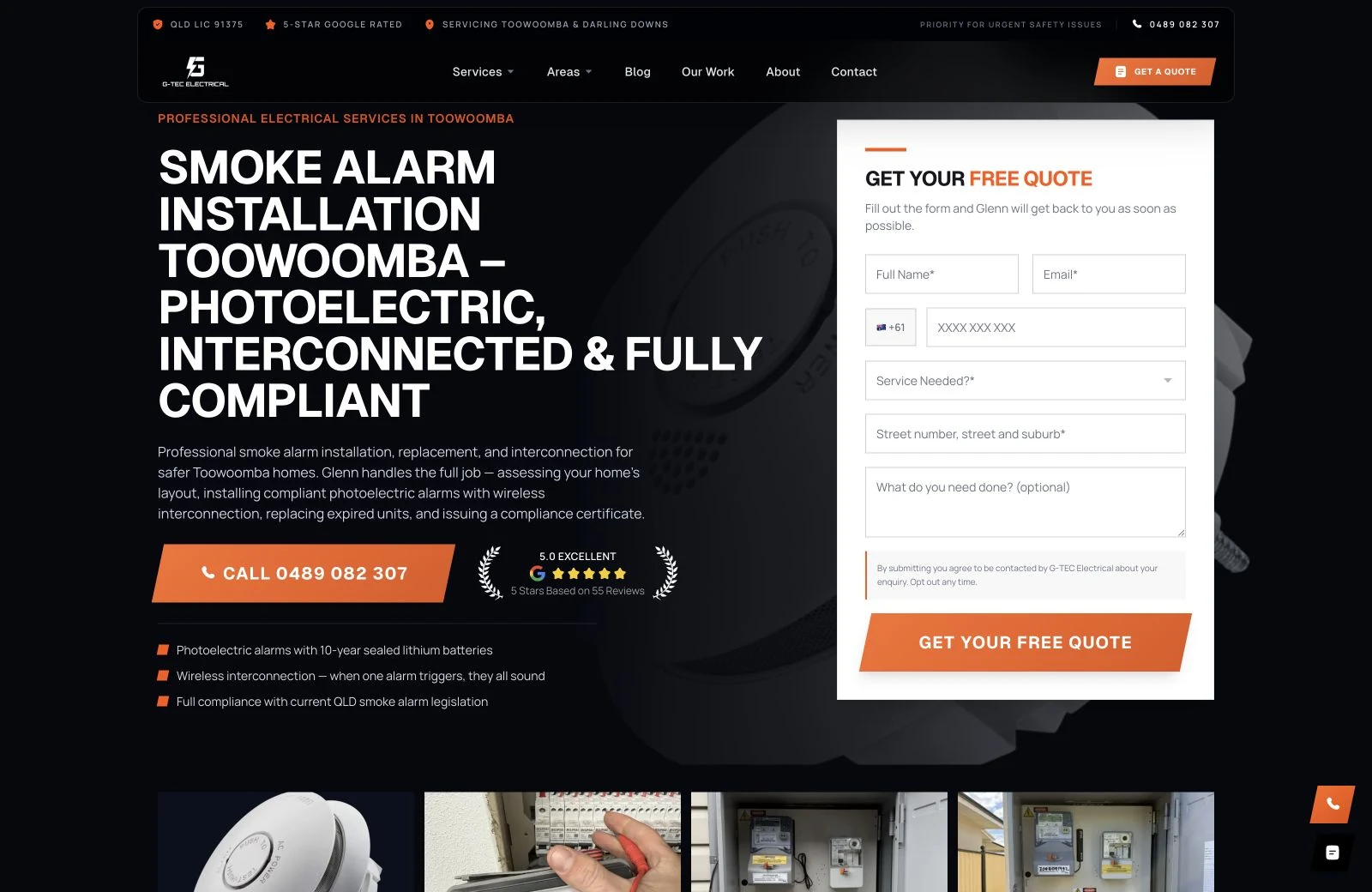 Smoke alarm installation, captured from the client website