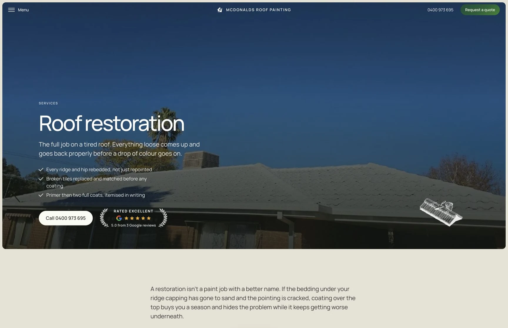 Roof restoration, captured from the client website