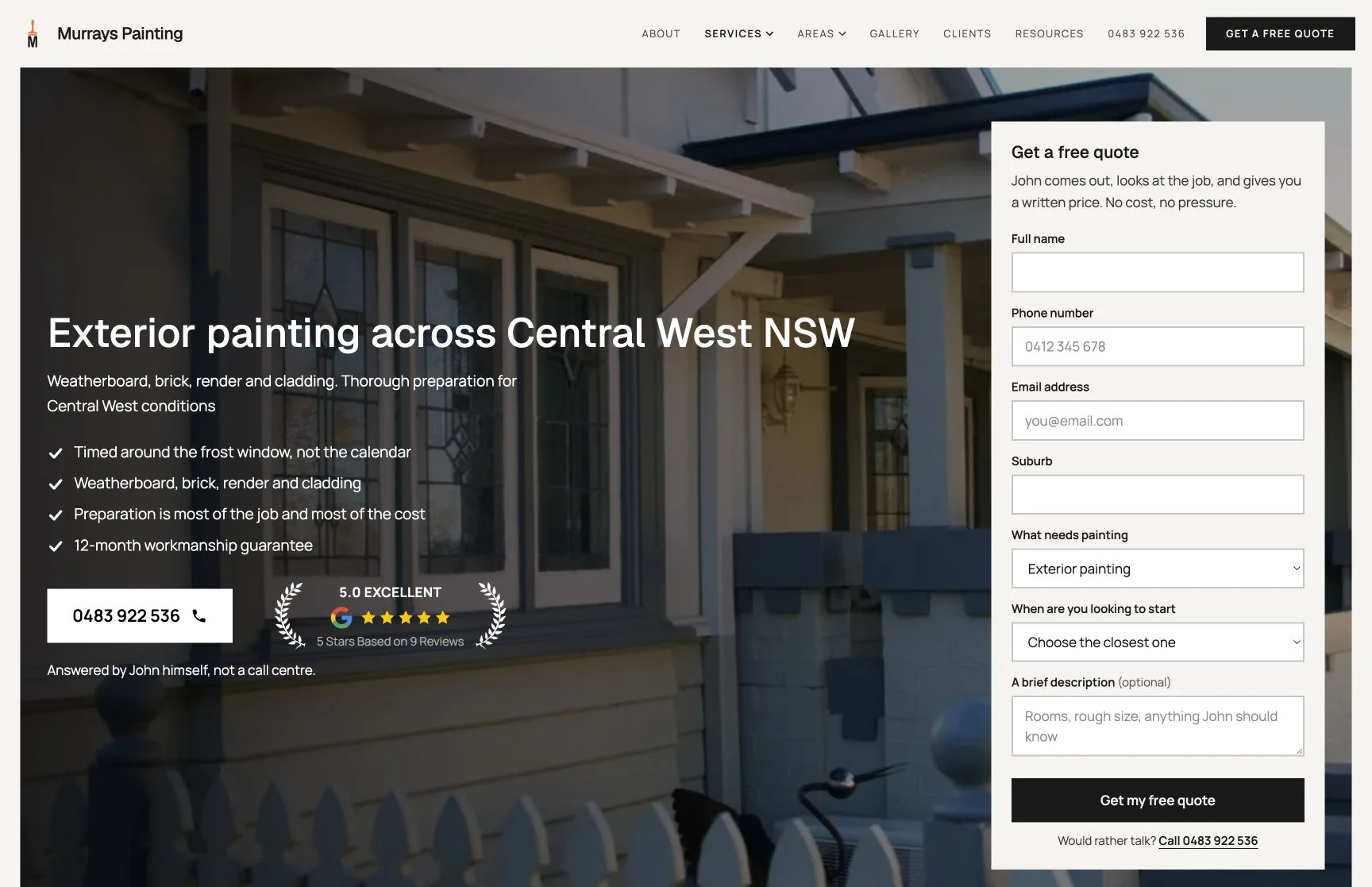 Exterior painting, captured from the client website