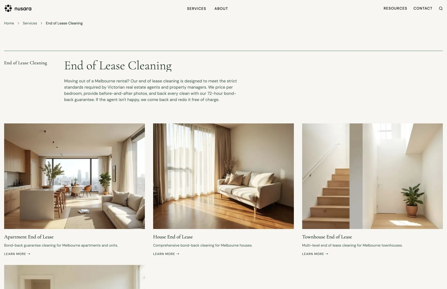 End-of-lease cleaning, captured from the client website