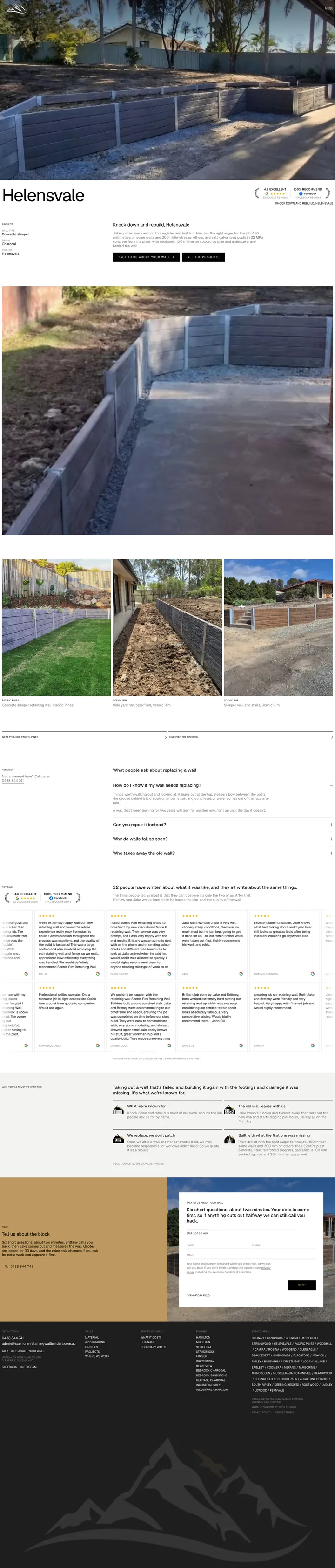 Helensvale project, the full page captured from the client website