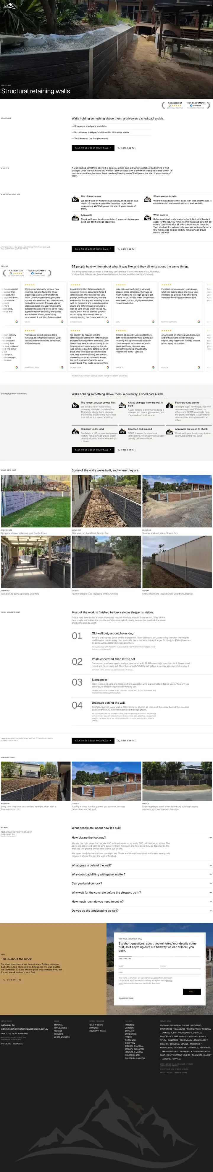 Structural walls, the full page captured from the client website